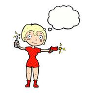 cartoon future space girl with thought bubble N10