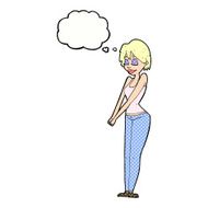 cartoon content woman with thought bubble N10