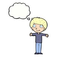 cartoon happy boy with open arms thought bubble N20