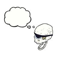cartoon spooky skull with eye patch thought bubble N10