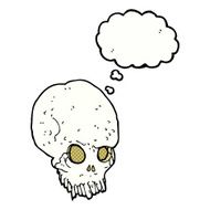 cartoon spooky skull with thought bubble N140