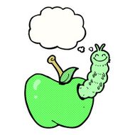 cartoon bug eating apple with thought bubble N19