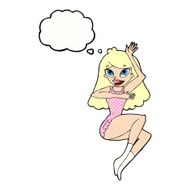 cartoon woman in lingerie with thought bubble N44