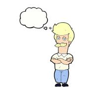 cartoon mustache muscle man with thought bubble N9