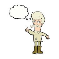 cartoon old man in poor clothes with thought bubble N9