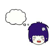 cartoon happy vampire girl face with thought bubble N10