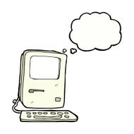 cartoon old computer with thought bubble N21