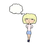 cartoon shy woman with thought bubble N47