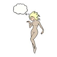 cartoon future space woman with thought bubble N9