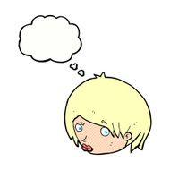 cartoon female face with raised eyebrow thought bubble N9