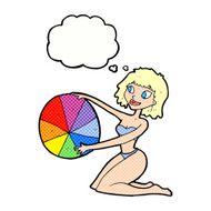 cartoon bikini girl with beach ball thought bubble N9