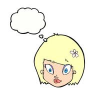 cartoon happy female face with thought bubble N174