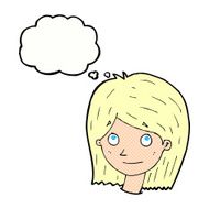 cartoon happy female face with thought bubble N175