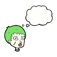 cartoon female zombie head with thought bubble N10