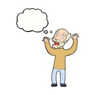 cartoon terrified old man with thought bubble N19