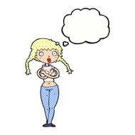 cartoon offended woman covering herself with thought bubble N10