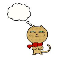 cartoon funny cat wearing scarf with thought bubble N15