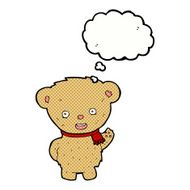 cartoon teddy bear waving with thought bubble N9