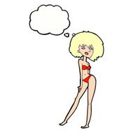 cartoon woman in bikini with thought bubble N52