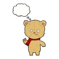 cartoon teddy bear waving with thought bubble N10