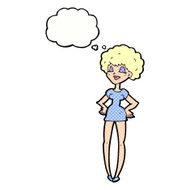 cartoon happy woman with hands on hips thought bubble N18
