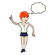 cartoon pretty girl asking question with thought bubble N6