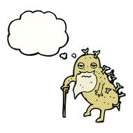 cartoon old potato with thought bubble N10