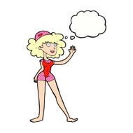 cartoon swimmer woman with thought bubble N10