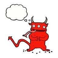 cartoon little demon with thought bubble N28