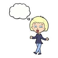 cartoon woman shrugging shoulders with thought bubble N470