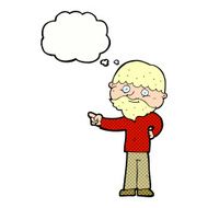 cartoon bearded man pointing with thought bubble N10