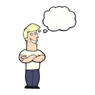 cartoon grinning man with thought bubble N85