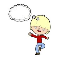 cartoon happy boy dancing with thought bubble N10