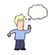 cartoon man giving peace sign with thought bubble N51