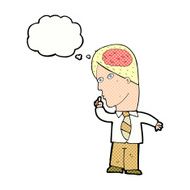 cartoon businessman with huge brain thought bubble N9