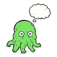 cartoon alien squid face with thought bubble N29