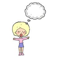 cartoon pointing woman with thought bubble N28