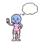 cartoon female astronaut with thought bubble N29