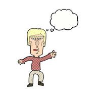 cartoon angry man waving warning with thought bubble N10