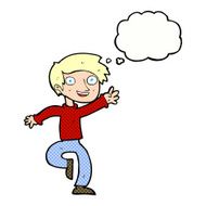 cartoon excited boy dancing with thought bubble N10
