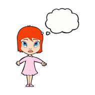 cartoon girl in dress with thought bubble N10