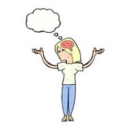 cartoon intelligent woman with thought bubble N17