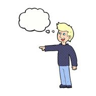 cartoon happy man pointing and laughing with thought bubble N10
