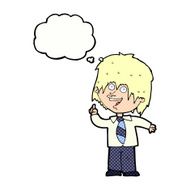 cartoon school boy with idea thought bubble N27