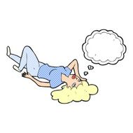 cartoon woman lying on floor with thought bubble N18