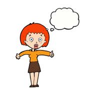 cartoon amazed woman with thought bubble N10