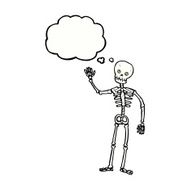 cartoon waving skeleton with thought bubble N10