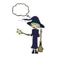 cartoon witch casting spell with thought bubble N19