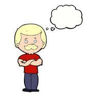 cartoon manly mustache man with thought bubble N10