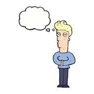 cartoon jaded man with thought bubble N19
